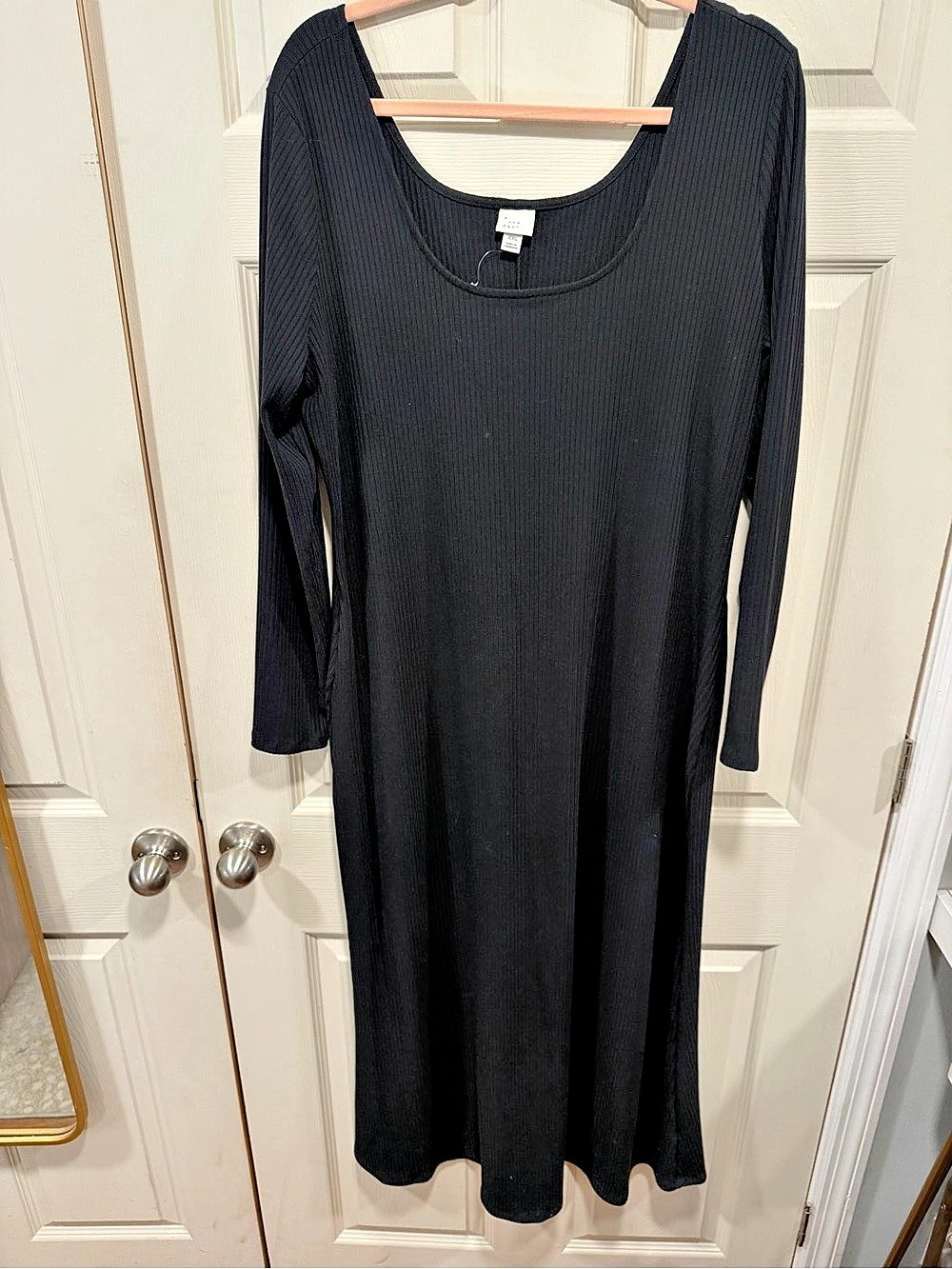 a new day Long-Sleeve Rib-Knit Maxi Dress Black XXL